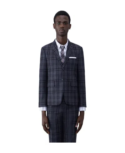 Thom Browne Flannel Single-breasted Blazer In Black