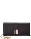 Thom Browne Flap Leather Wallet On Chain In Black