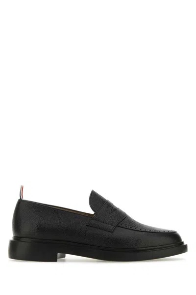 THOM BROWNE BLACK SLIP-ON LOAFERS WITH LOOP DETAIL IN LEATHER MAN