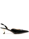 Thom Browne Patent-leather Point-toe Slingback Pumps In Black