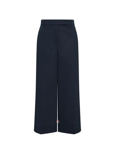 Thom Browne Flat-front Cropped Trousers In Blue
