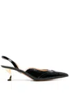 Thom Browne Patent-leather Point-toe Slingback Pumps In Black