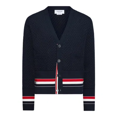 Thom Browne Float Ripple Stitch Classic Cardigan In Blue