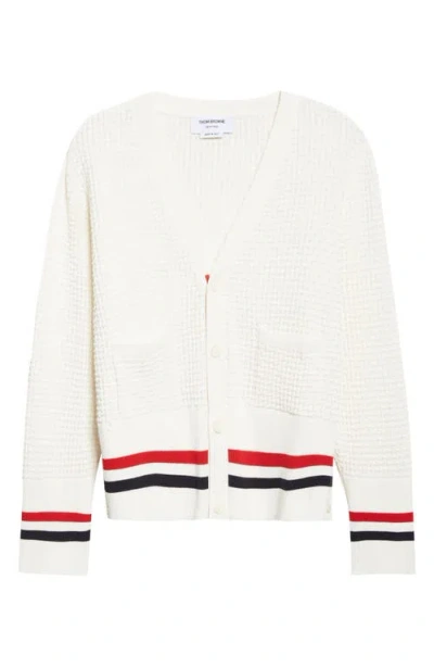 Thom Browne Chunky Rib Stitch V Neck Cardigan Men In White