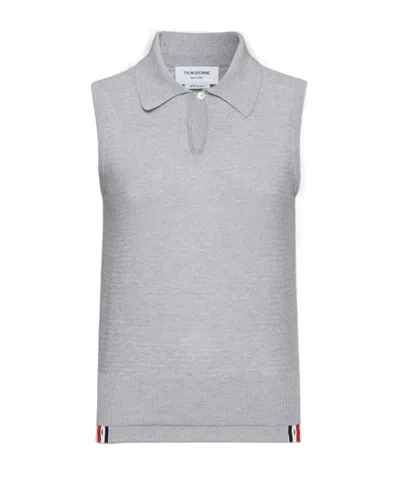 Thom Browne Floated-cable Polo In Gray