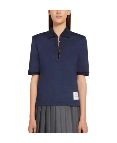 Thom Browne Floral Button-detail Polo Top In Black