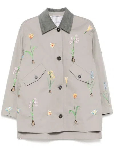Thom Browne Jacke Mit Blumenstickerei In White
