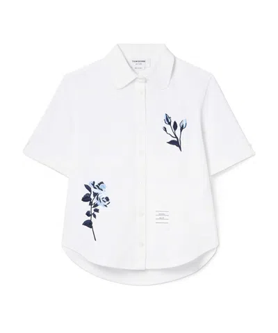 Thom Browne Floral-embroidered Piqué Shirt In White