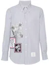 Thom Browne Floral-embroidered Striped Shirt In Blue
