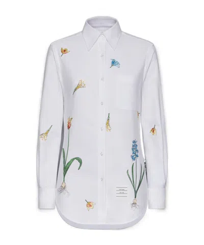 THOM BROWNE FLORAL-EMBROIDERY COTTON SHIRT