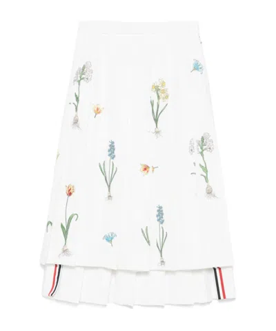 THOM BROWNE FLORAL-EMBROIDERY MIDI SKIRT