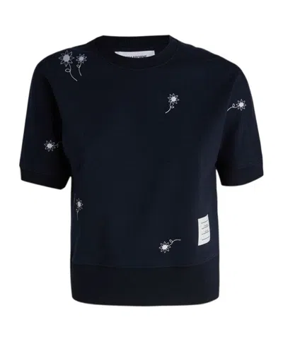 Thom Browne Floral Embroidery T-shirt In Black