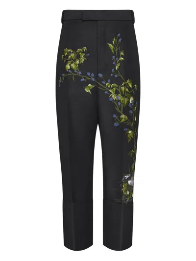Thom Browne Floral-embroidery Trousers In Black