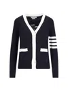 Thom Browne Side Buttoned Knit Cardigan In Blue