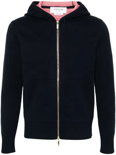 Thom Browne Floral-jacquard Hooded Cardigan In Blue