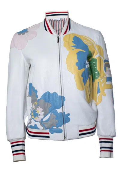 Thom Browne , Floral Lamb Leather Bomber Jacket In Multi