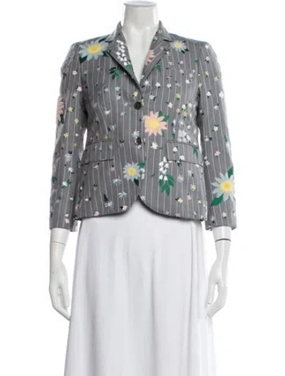 Pre-owned Thom Browne Floral Mohair Blazer In Gray