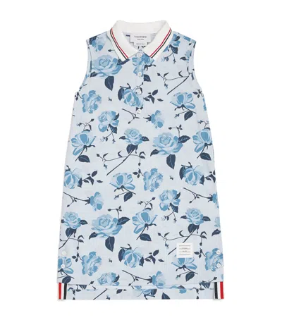 Thom Browne Kids' Floral-print Cotton Polo Dress In Blue