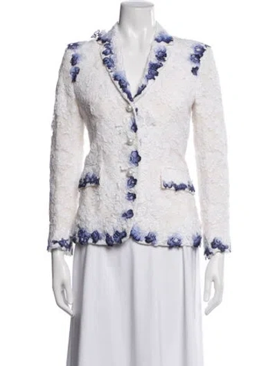 Pre-owned Thom Browne Floral Print Blazer In White
