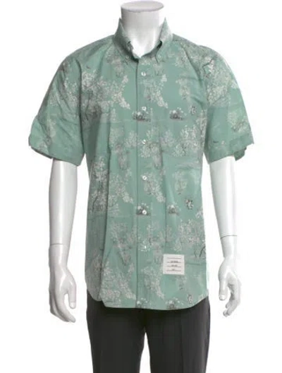 Pre-owned Thom Browne Floral Print Short Sleeve Shirt In Green
