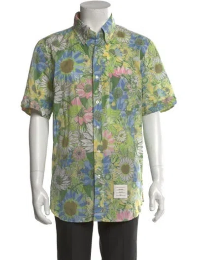 Pre-owned Thom Browne Floral Print Short Sleeve Shirt In Green