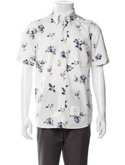 Pre-owned Thom Browne Floral Print Short Sleeve Shirt In White