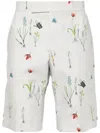 Thom Browne Floral-print Straight-leg Shorts In Grey