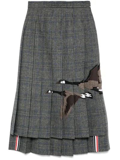 Thom Browne Flying Geese-appliqué Pleated Midi Skirt In Green