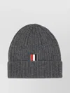 THOM BROWNE FOLDABLE RIBBED CASHMERE BEANIE WITH EMBROIDERED BANDS