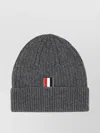 Thom Browne Foldable Ribbed Cashmere Beanie With Embroidered Bands In Grey