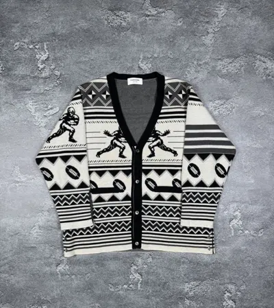 Pre-owned Thom Browne Football Jacquard Cardigan Size 4 Made In Japan In Gray