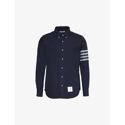 Thom Browne Mens Navy Four-bar Brand-patch Regular-fit Cotton Shirt
