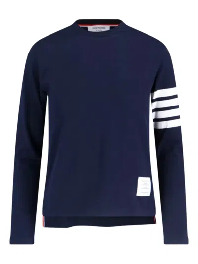 Thom Browne Langarmshirt Mit Logo-streifen In Blue
