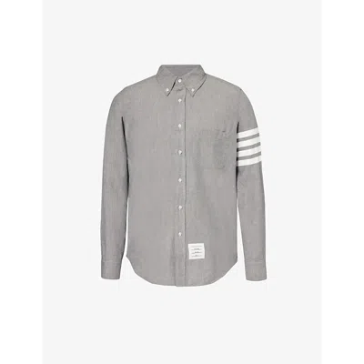 Thom Browne Mens Med Grey Four-bar Regular-fit Cotton-poplin Shirt