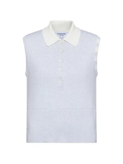 Thom Browne Four-bar Stitch Sleeveless Polo Shirt In Blue