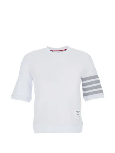 Thom Browne Four-bar Stripe Crew Neck T-shirt In Gray