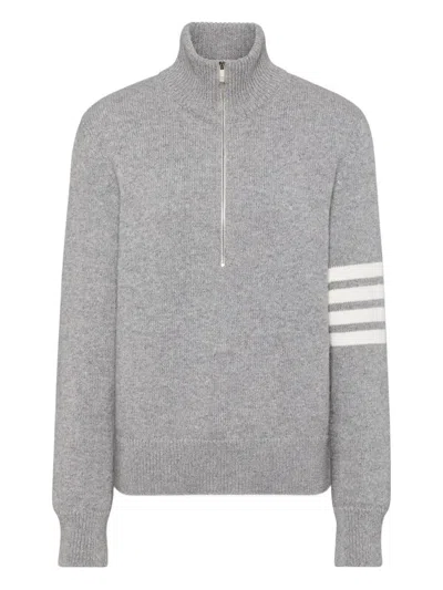 Thom Browne Four-bar Stripe High-neck Sweater In Gray