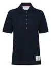 Thom Browne Four-bar Striped Rib-cuffs Polo Top In Blue