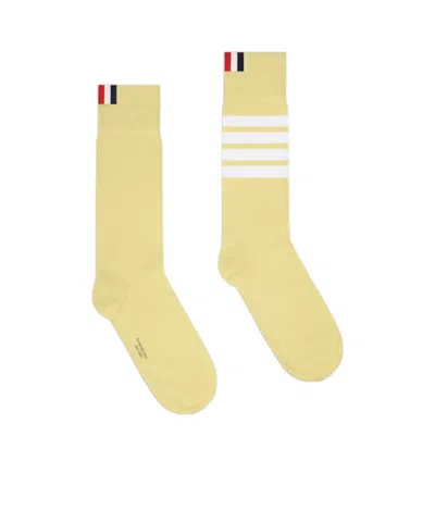 Thom Browne Four-bar Striped Socks In Gold
