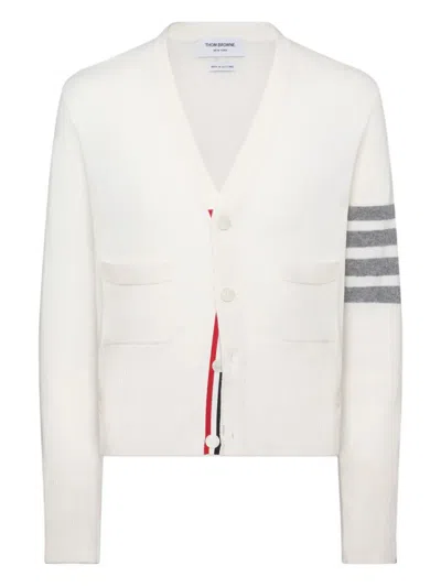 Thom Browne Four-bar V-neck Cardigan In White