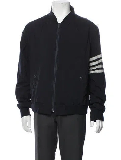 Pre-owned Thom Browne Four Bar Wool Bomber Jacket In Blue