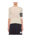 Thom Browne Fine Mesh Rib Stitch 3/4 Sleeve Tee In White