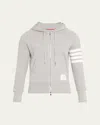 Thom Browne Classic Cotton Loopback 4-bar Zip-up Hoodie In Lt Grey/optic Whi