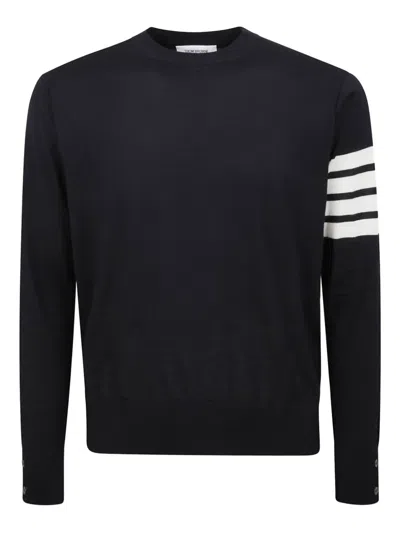 Thom Browne Four Stripe Long Sleeve Sweater In Blue