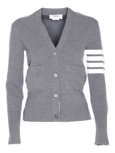 Thom Browne Four-stripe Pocket Cardigan In Gray