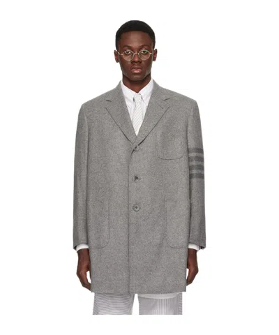 Thom Browne Four-striped Button Coat In Gray