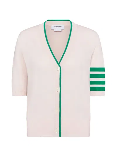Thom Browne Four-bar Short-sleeve Cardigan In White