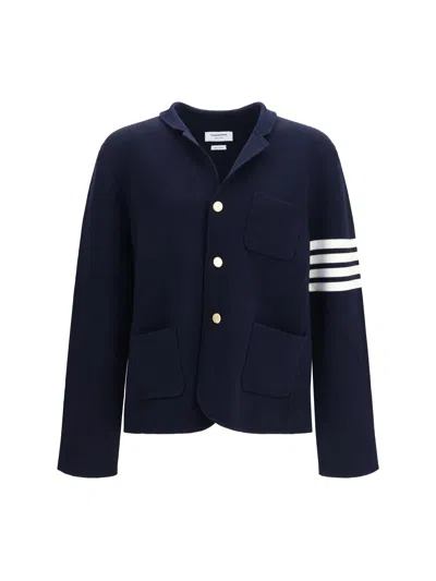 Thom Browne Four-bar Sleeve Detail Wool Jacket In Blue