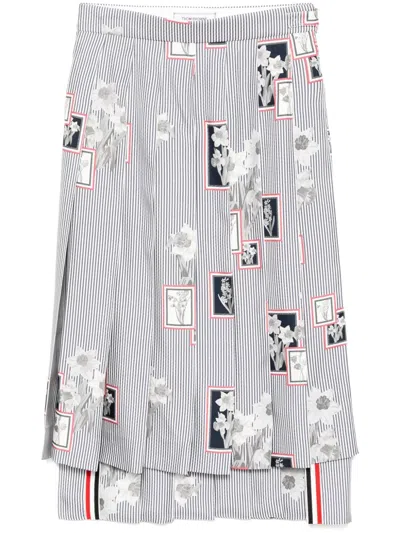 Thom Browne Framed Floral Pleated Skirt In 蓝色