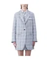 Thom Browne Frayed-check Single-breasted Blazer In Blue